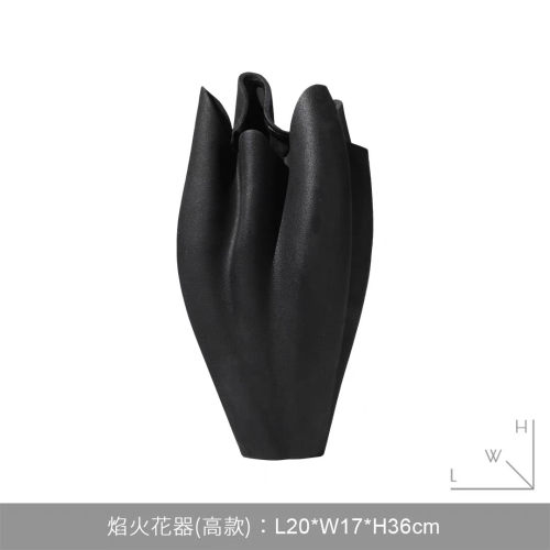 创意黑色火焰花器摆件售楼处软装现代客厅轻奢餐桌插花瓶