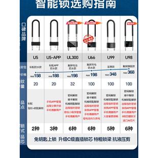 玻璃门密码锁指纹u型锁双门有框门商铺店面u形插锁智能电子锁挂锁