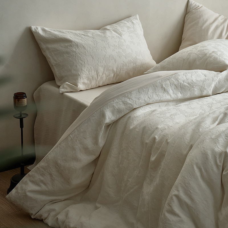 新款天丝棉简约四件套提花-城外花醒床单款四件套床上用品被套