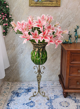 落地大花瓶轻奢欧式客厅插花美式高档玻璃摆件高款装饰品玄关水养