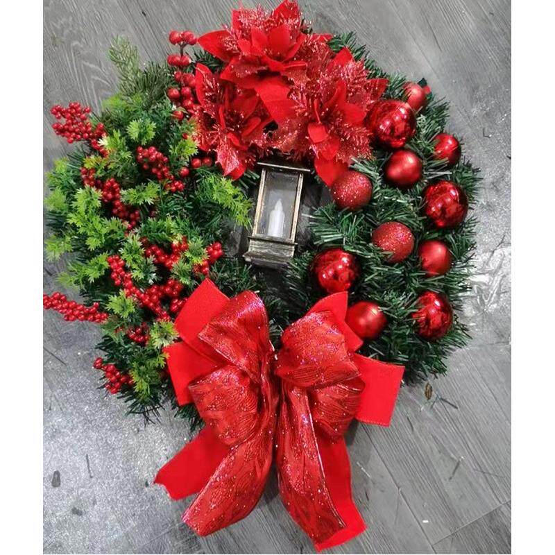 节日圣诞新款装饰品圣诞油灯带圣诞红花圣诞花环门挂
