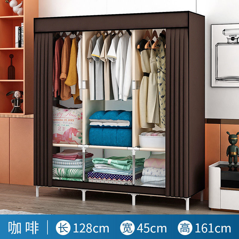 简易衣柜家用卧室全钢架架子耐用组装布衣柜出租房落地加粗收纳橱
