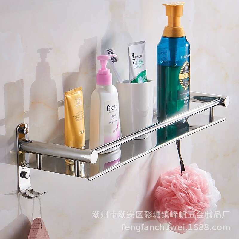 卫生间304不锈钢玻璃托盘客厅卧室浴室钢板壁挂带钩收纳置物架