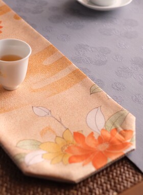 织了|小清新窄长装饰花纹茶桌垫|新中式茶席布|桌旗桌布茶