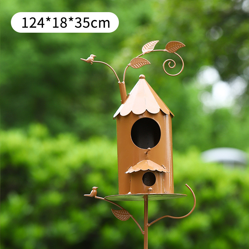 新款大版鸟屋插件鸟舍铁艺鸟花园户外装饰笼金属工艺品摆件
