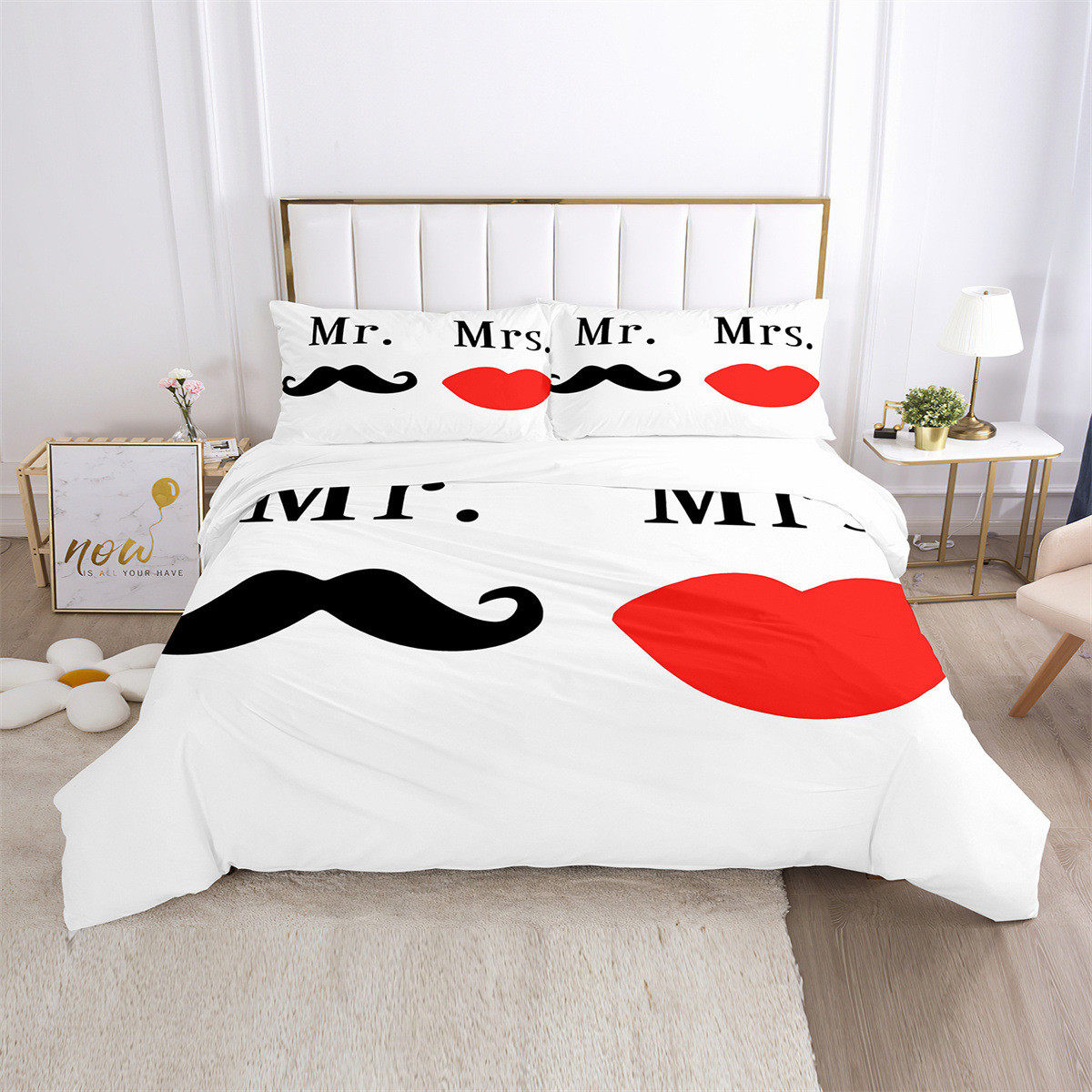 数码印花被套款床上用品三件套一件双拼两件枕套