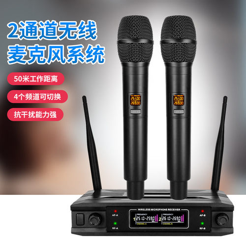家庭KTV无线麦克风一拖二内置四频点小型舞台演出主持手持话筒