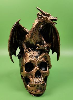 新品飞龙骷髅头雕像树脂工艺品摆件花园装饰桌面雕塑龙摆件