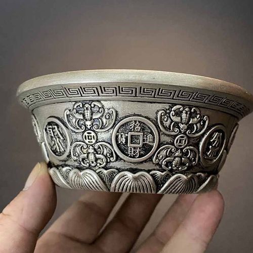 热销纯铜加厚招财进宝白铜聚宝盆实心铜米缸聚财缸客厅玄关家居摆