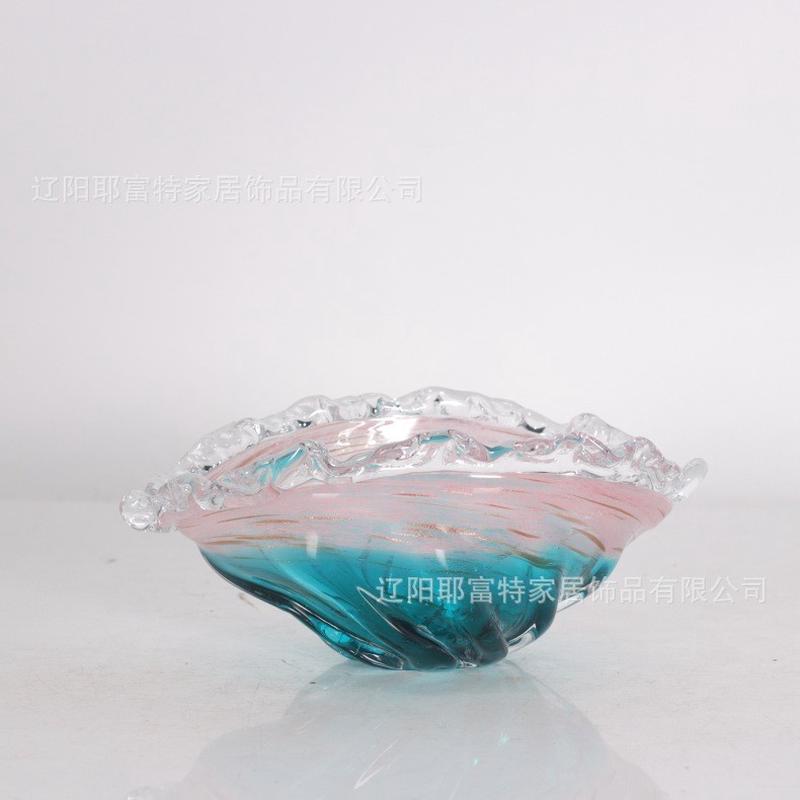 彩色手工玻璃花瓶摆件家居工艺品琉璃装饰白菜口花边瓶装饰碗摆件