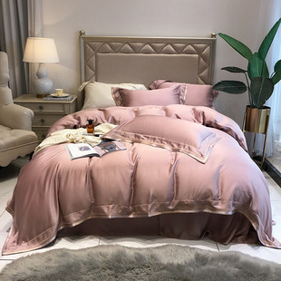 9cq6欧式80支兰精天丝四件套冰丝简约轻奢刺婚床丝滑被套结绣花