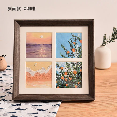 6buj框油画棒绘画小作品diy宫格画框实木相框装裱保存展示九宫格