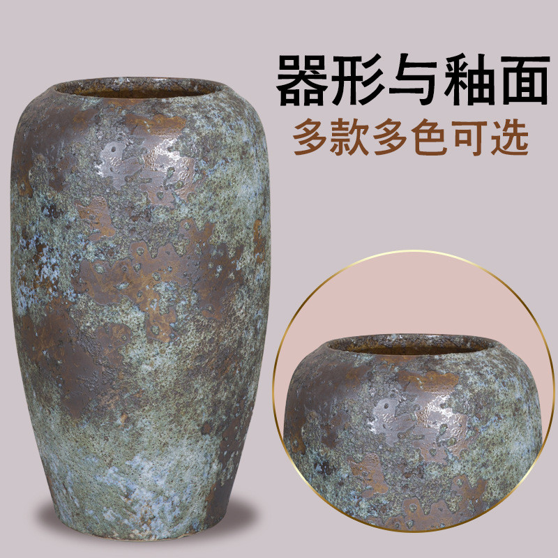 酒店手工落地大号粗陶瓷罐插干支餐厅景德镇摆设花瓶复古盆坛子缸