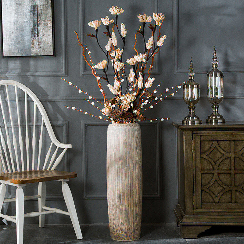 插花浅色软装景德镇陶瓷落地花瓶客厅现代简约干花大号装饰品摆件,家居饰品,装饰摆件,淘宝优惠券,粉丝福利购,淘宝优惠卷
