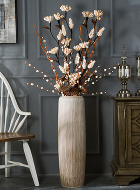 插花浅色软装景德镇陶瓷落地花瓶客厅现代简约干花大号装饰品摆件