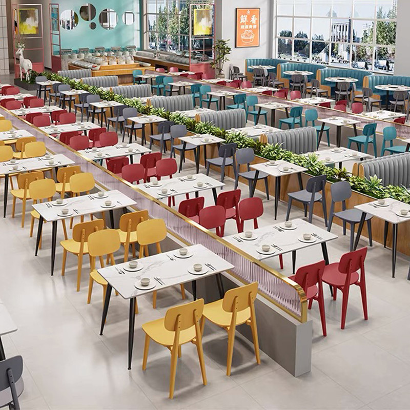 学校单位食堂餐饮桌椅小吃店面馆汉堡奶茶咖啡厅岩板快餐桌椅组合