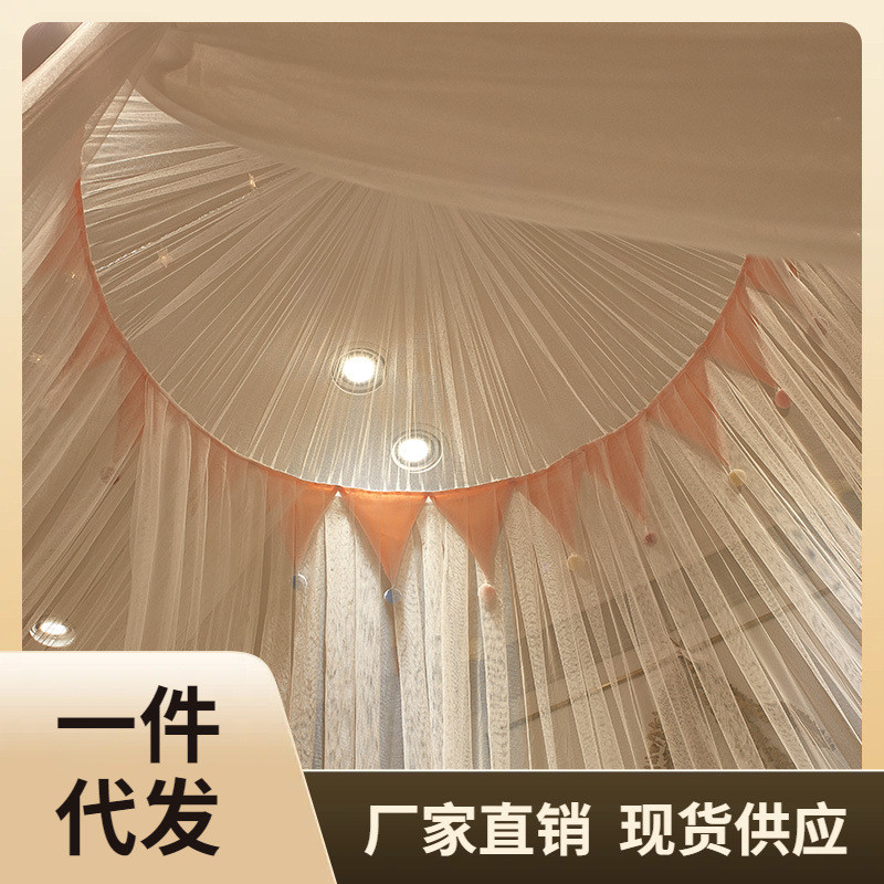56pc圆顶蚊帐吊顶床架公主风免打孔可配吸盘家用可升降支撑杆天地