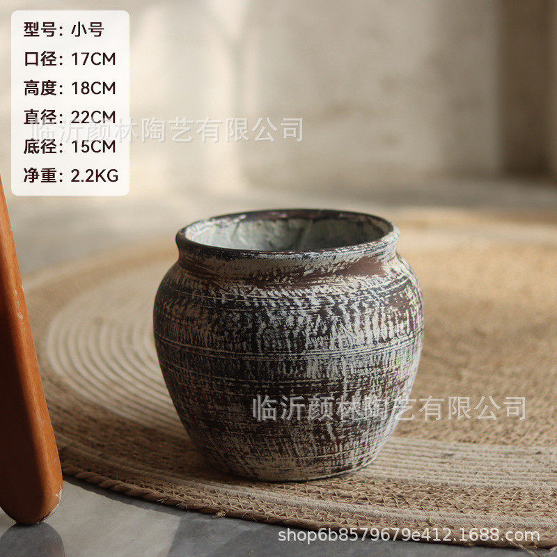 灰色艺术水泥花盆复古大花盆龙舌兰蓝楹花室内客厅绿植盆酒店装饰