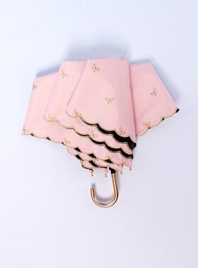 钩rechar刺绣蝴蝶结弯柄三折伞弯现货女晴雨两用女生遮阳伞太阳伞