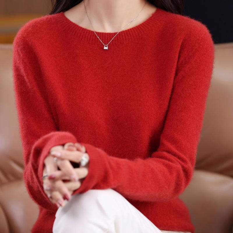 羊毛衫女纯色圆领23款长袖无缝针织一线成衣羊毛毛衣内搭打底衫