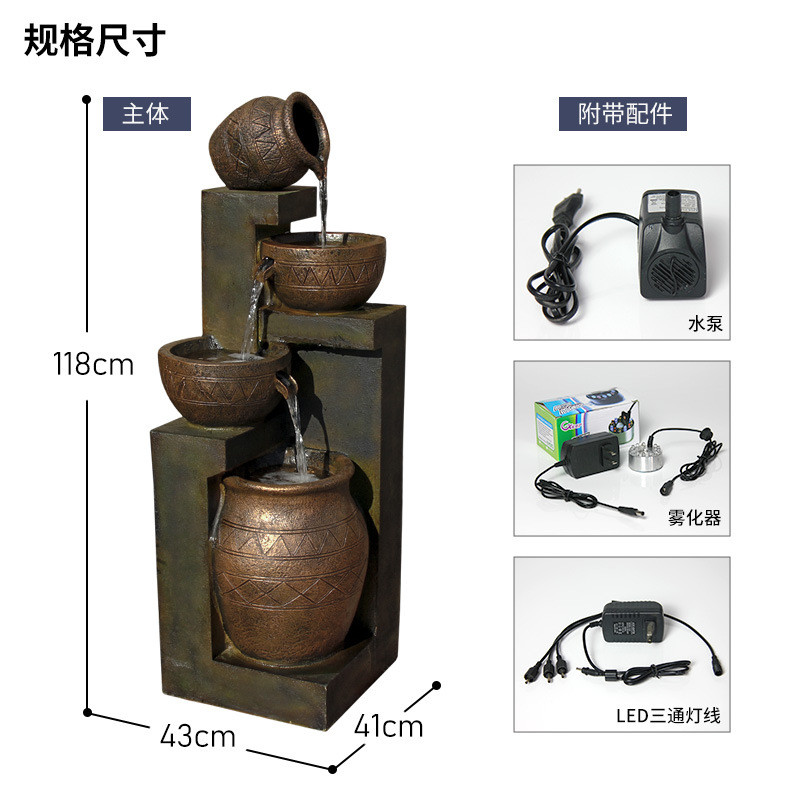 春善欧式风格工艺树脂家居客厅装饰品摆设创意流水喷泉摆件批发