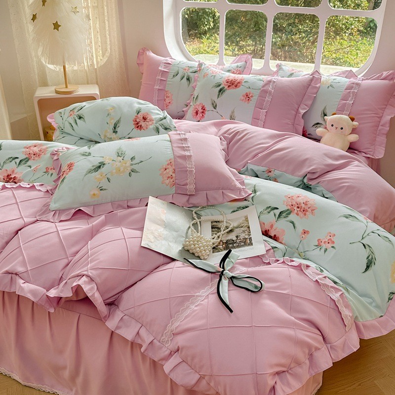 新款蝴蝶结韩版蕾丝花边床裙四件套蕾丝公主风韩版床裙床单款批发