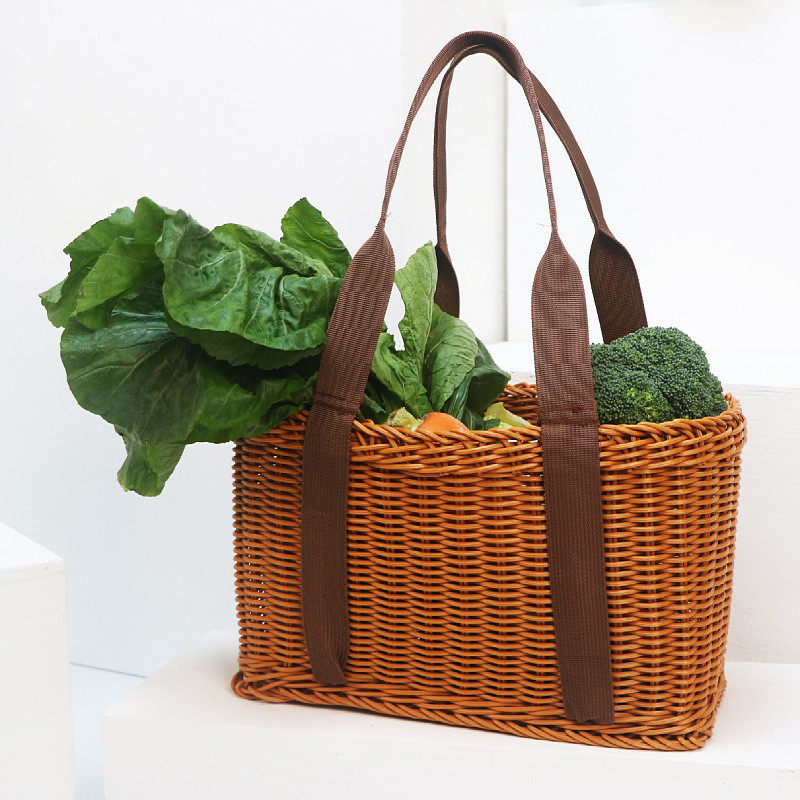 水果买菜购物篮手提篮篮子野餐藤编塑料收纳篮超市露营仿藤编织筐,收纳整理,收纳筐,淘宝优惠券,粉丝福利购,淘宝优惠卷