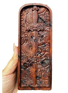 精雕令牌雷焦枣木令牌双面浮雕令牌龙剑令牌五雷号令道摆件