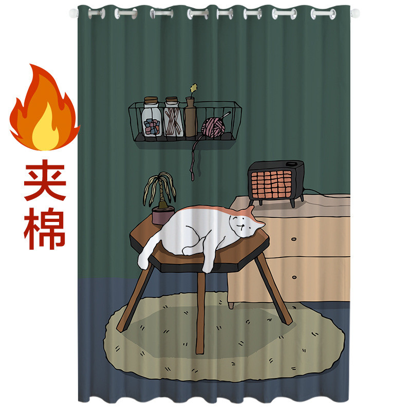 客厅上新卡通太空冬季防风夹棉莫兰迪加厚保暖窗帘卧室热销