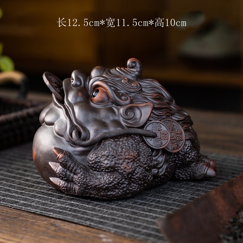 手工紫陶紫砂十二生肖龙茶宠可养朱螃蟹家居室貔貅金蟾泥陶瓷摆件