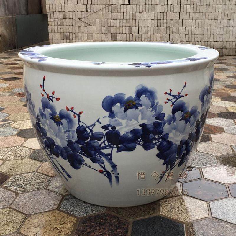 复古鱼缸古碗荷花花钵大缸仿古缸瓷器绿植客厅酒店狮头水缸养鱼缸