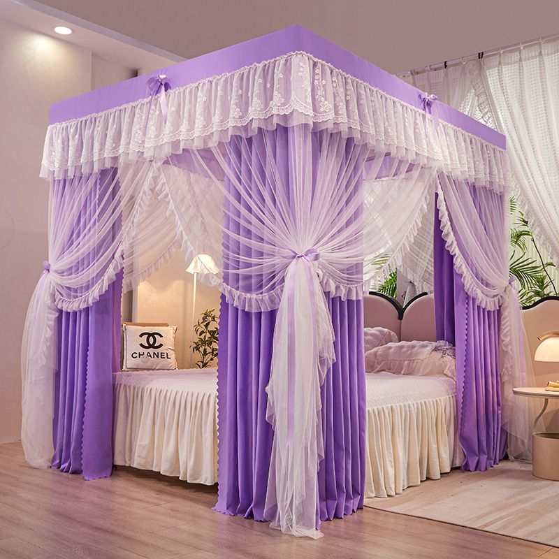 家用蚊帐床帘一体式公主风遮光防尘床幔加密纱宫廷式三开门帐加厚