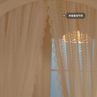 sw1c批发白色短款魔术贴纱帘小窗户半帘蕾丝自粘窗帘美式田园飘窗