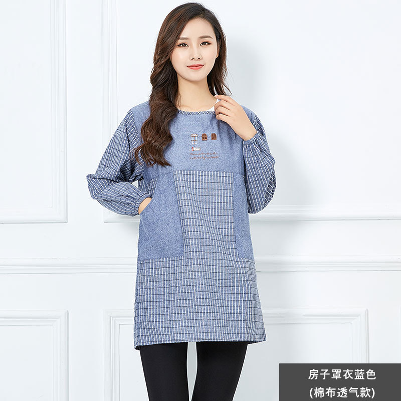 j6da罩衣防污简约韩版围裙长袖棉布家用厨房家务清洁女工作服时尚