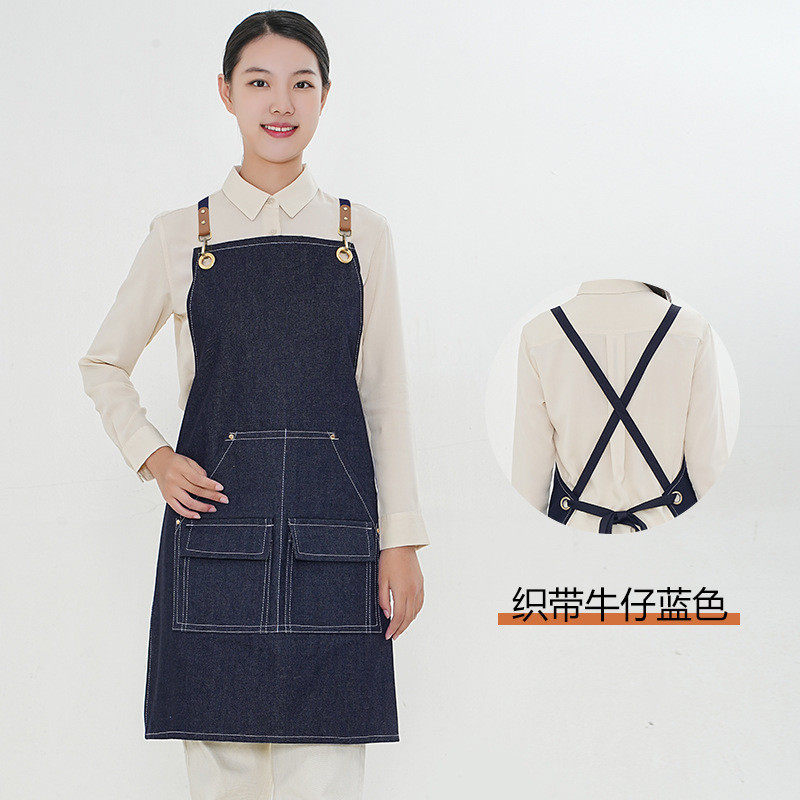 牛仔工作围裙女咖啡师餐饮店厚帆布服务员理发师男围裙