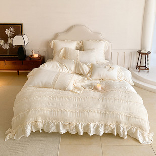 3ew1春夏法式公主风80支兰精天丝四件套绿色裸睡床上用品冰丝床单