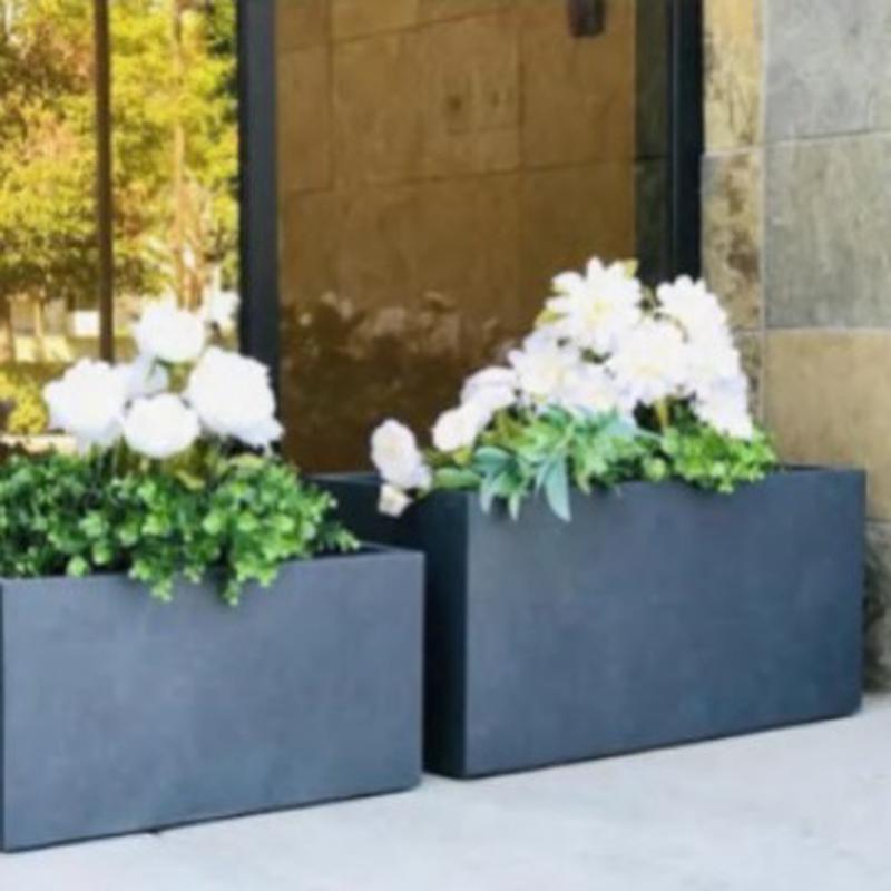 北欧水泥花盆大型长方形镁简约白色阳台庭院绿植落地马槽泥花盆