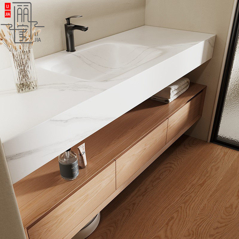 日式原木色岩板热弯一体盆浴室柜组合卫生间双层洗脸洗漱陶瓷台盆,家装主材,浴室柜组合,淘宝优惠券,粉丝福利购,淘宝优惠卷