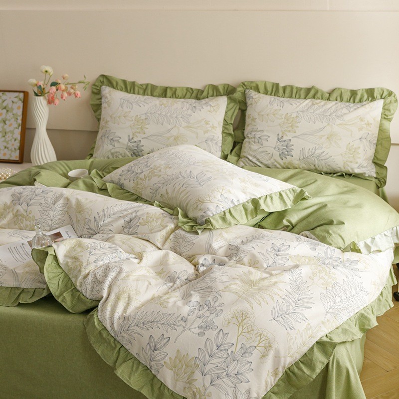 厂家批发ins少女心复古碎花棉四件套韩式公主风荷叶边棉4件套