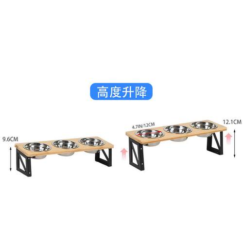 高架猫碗木铁结构斜口高脚喂食粮食盆宠物用品食具架