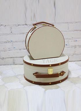 简约软装半圆收纳箱样板房衣帽间收纳盒摆件皮质手提箱工厂直销