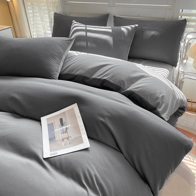 纯色四件套水洗棉学生宿舍三件套ins风简约现代床单被套床品套件