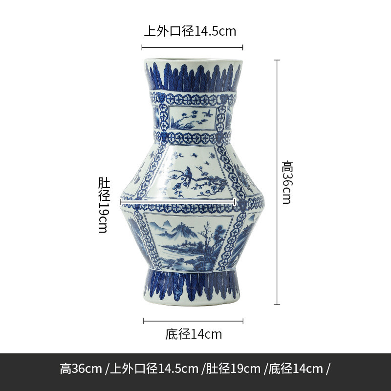 帛画景德镇仿古玉琮瓷器青花花瓶瓷器方形外方内圆中式花仿古花瓶