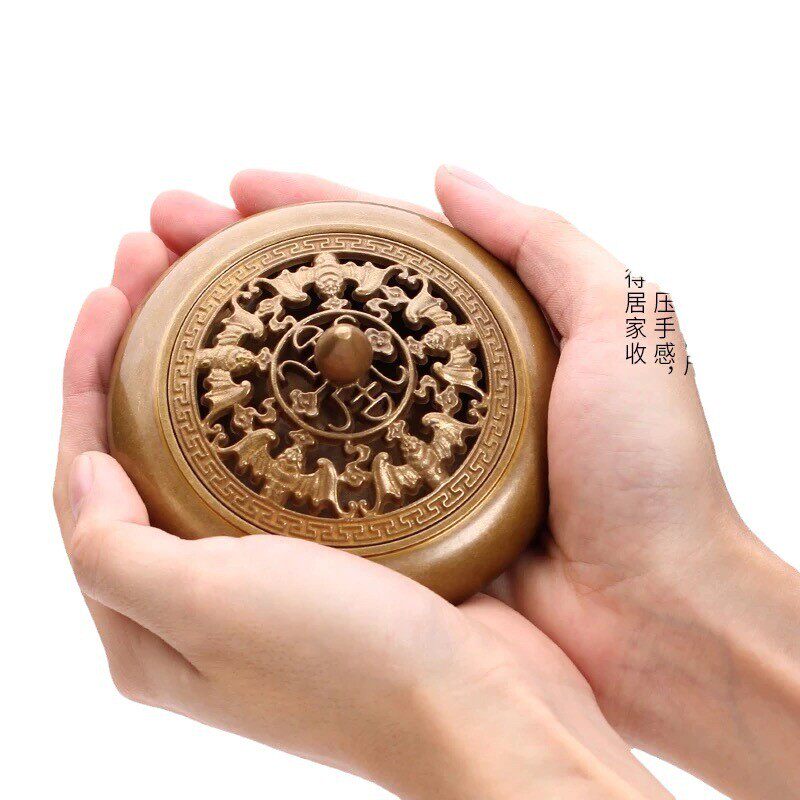 檀香盖款铜炉炉批发黄铜五福炉盘新中式创意摆件薰香室内佛具用品