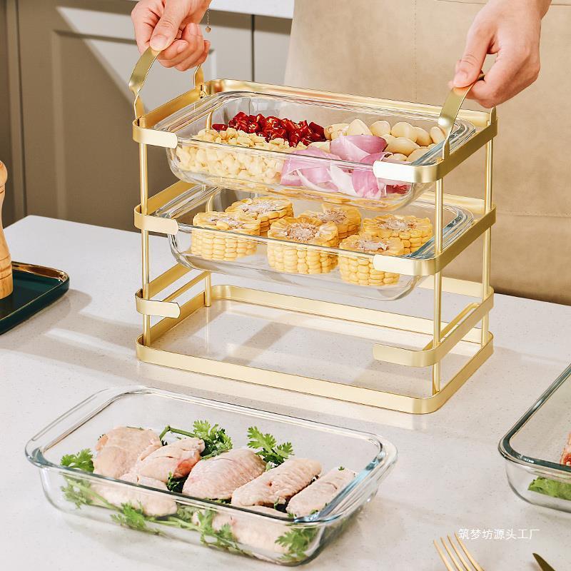 热销网红厨房多功能备菜盘火锅家用长方形玻璃配菜盘子盘架子 947