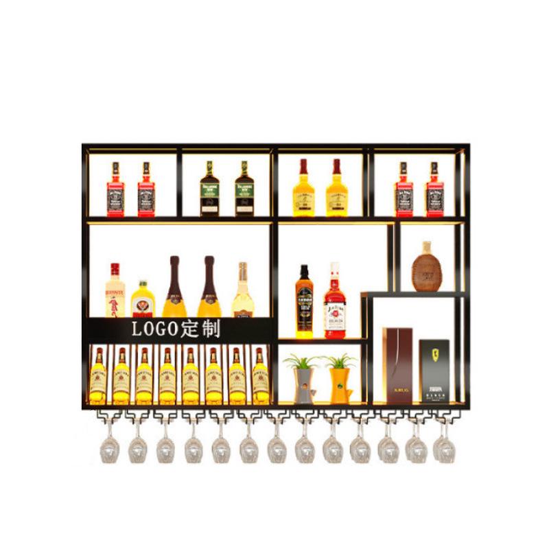 吧台酒架壁挂酒吧餐厅墙上铁艺挂墙酒柜式置物架发光铁艺红酒杯架