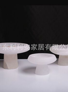 现代简约轻奢白色云石置物水果盘样板间售楼处餐厅桌面装饰品摆件