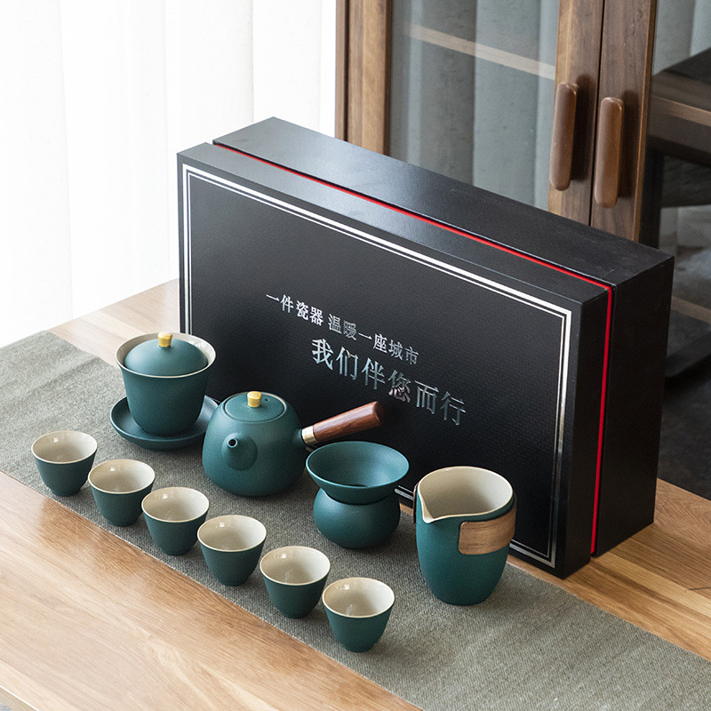 功夫盖碗茶具套装办公会客泡茶侧把壶家用茶杯整套陶瓷礼品印logo