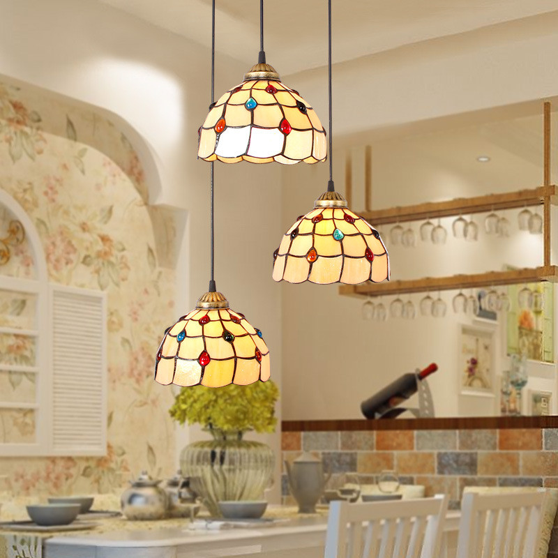 热销温馨乡村风格简约美式客厅卧室书房餐厅儿童房灯凤尾珠子3头