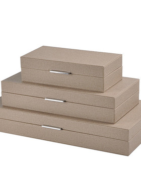 样板房卧室床头柜橙色灰色妆台皮质首饰盒装饰储物套盒摆件装饰品